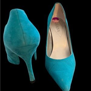 Suede turquoise blue heels size 8 1/2